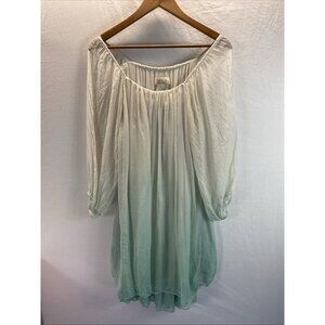 Sofia Italian Silk off the shoulder puff sleeve mini Dress‎ Ivory Mint Ombré MED